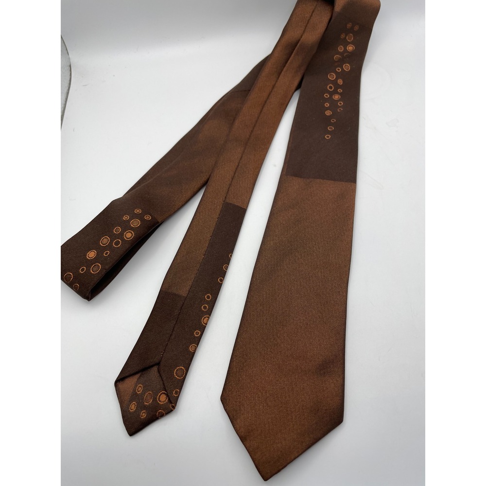 Vintage Wembley Silk Tie Brown Colorblock Geometric Circles Necktie 2.75 Inch